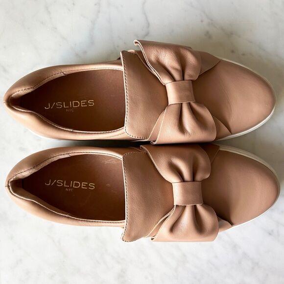J/Slides Blush Pink Leather Beauty Bow Sneakers Slip On Platform-Women's Size 9 - Picture 7 of 8